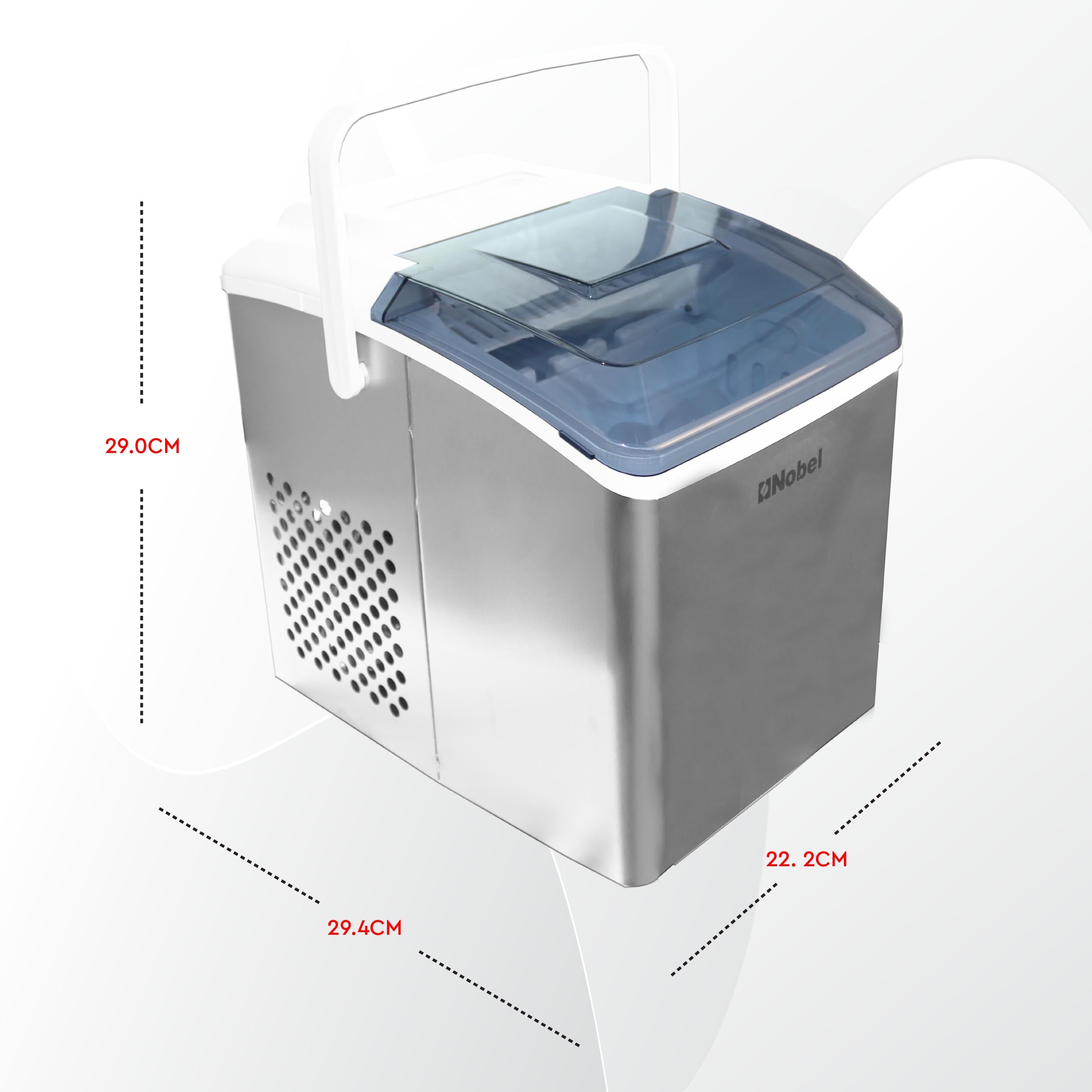 Nobel Bullet Shaped Ice Cube Maker 10-12kgs/24 Hrs Ice Making Capacity with 9pcs Ice in 8 Minutes Per Cycle|1.3 L Water Container Capacity with LED Indicator 1.3 L 150 W NIM13S - SilverKitchen Appliances❄️ 12kg Ice Production in 24 Hours: Consistently del